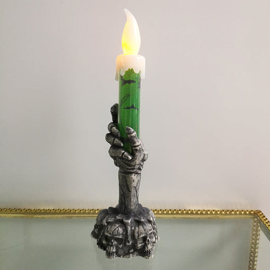 Green LED Halloween Skeleton Hand Candle - Battery-Powered & Flameless - Premium Halloween Decorations from Home Accents and Decor- Just $7.99! 