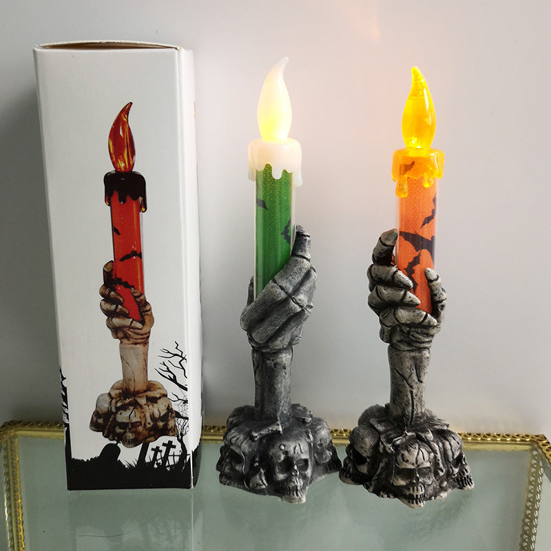 Green and Orange LED Halloween Skeleton Hand Candle - Battery-Powered & Flameless - Premium Halloween Decorations from Home Accents and Decor- Just $7.99 each!