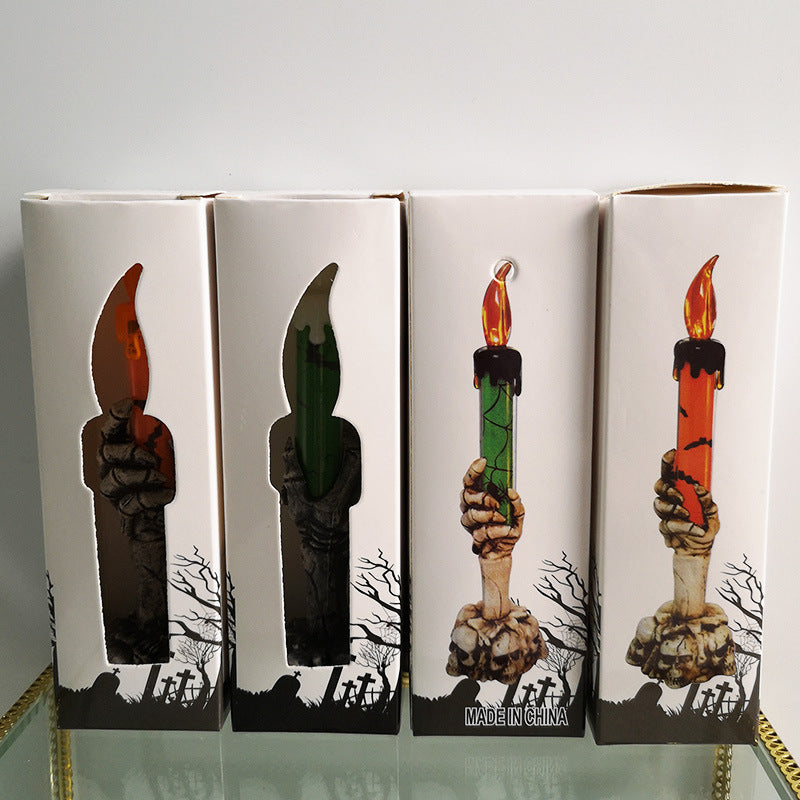 Green and Orange LED Halloween Skeleton Hand Candle - Battery-Powered & Flameless - Premium Halloween Decorations from Home Accents and Decor- Just $7.99 each!