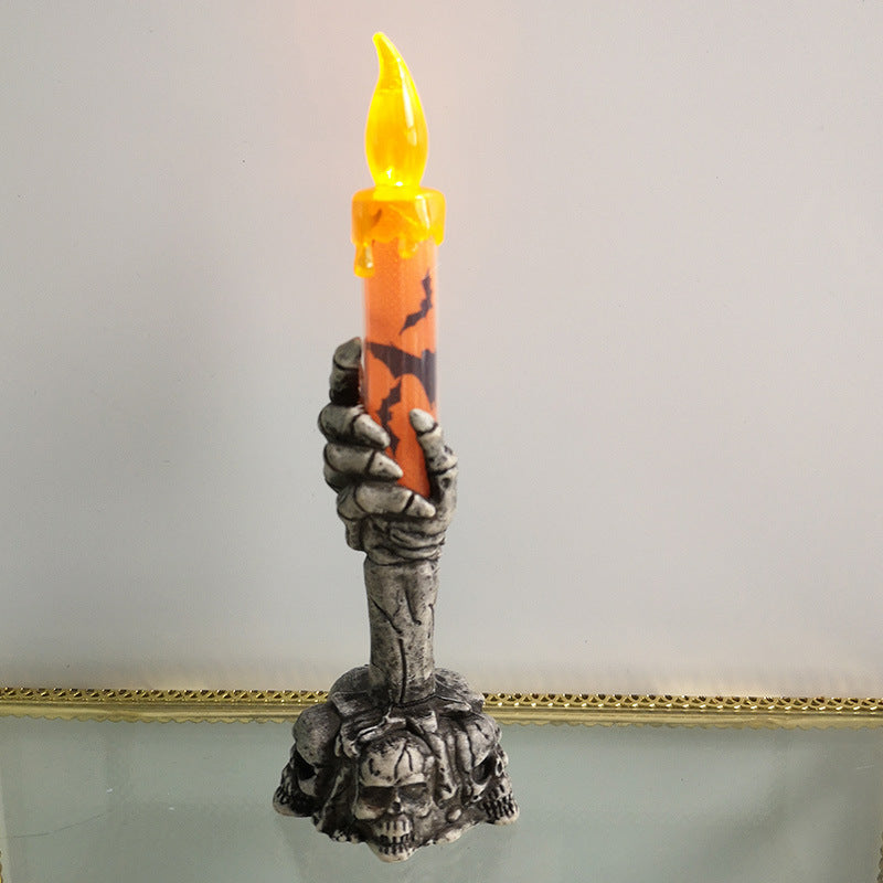Orange LED Halloween Skeleton Hand Candle - Battery-Powered & Flameless - Premium Halloween Decorations from Home Accents and Decor- Just $7.99!