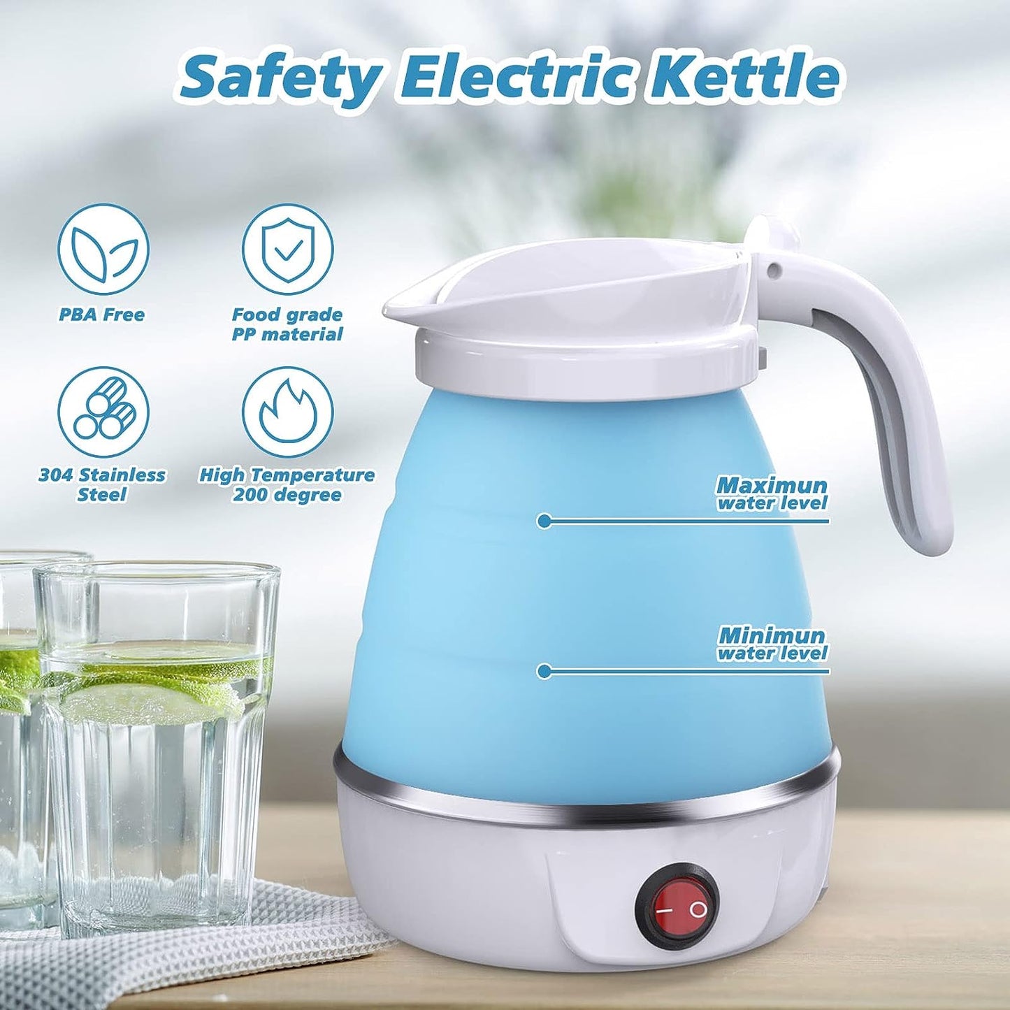 Foldable Electric Kettle, Camping Kettle, Mini Travel Kettle, Silicone Electric Water Boiler, Tea, Coffee Kettle, Collapsible Kettle With Separable Power Cord For Outdoor Hiking Camping, Blue - Premium Kitchen Tools from CJ's Dropshipping - Just $38.99! Shop now at Home Accents and Decor