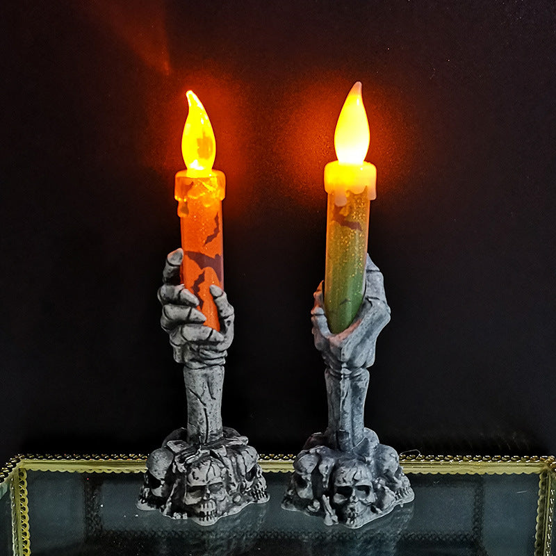 Green and Orange LED Halloween Skeleton Hand Candle - Battery-Powered & Flameless - Premium Halloween Decorations from Home Accents and Decor- Just $7.99 each!